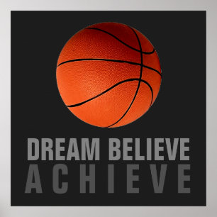 Dream Believe Achieve Grey Orange Basketball Poster