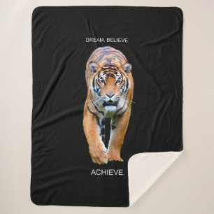 Dream Believe Achieve Motivational Quote Tiger Sherpa Blanket