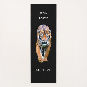 Dream Believe Achieve Motivational Tiger Black Yoga Mat
