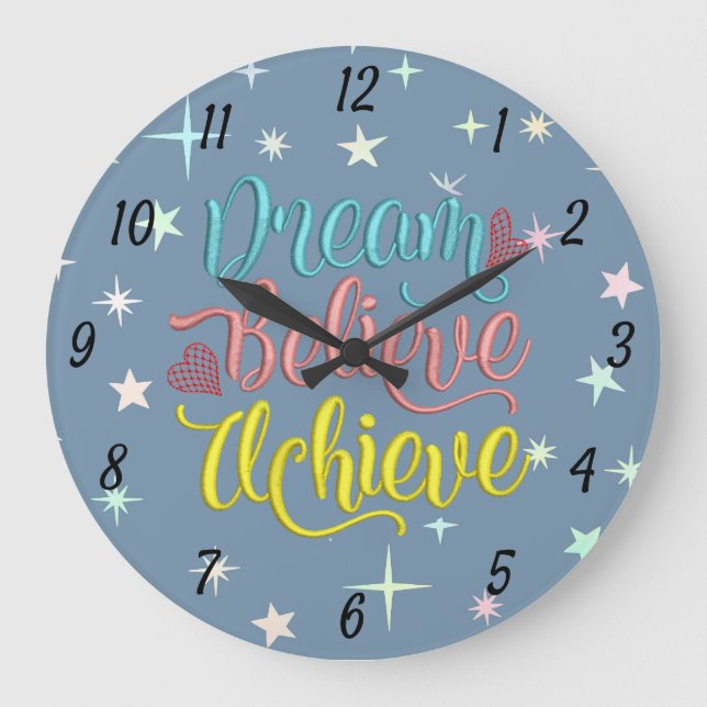 Dream Believe Achieve Quote Stars Inspirational Large Clock (Front)