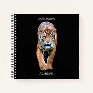 Dream Believe Achieve Tiger Spiral Square Graph Notebook