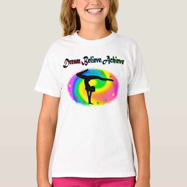 DREAM, BELIEVE, AND ACHIEVE GYMNAST DESIGN T-Shirt (Front)