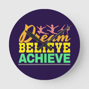Dream Believe Quote - Women's Gymnastics  Round Clock