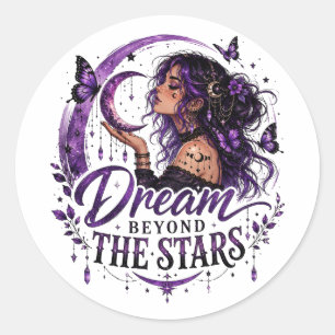 Dream Beyond the Stars Celestial Purple Wiccan Classic Round Sticker