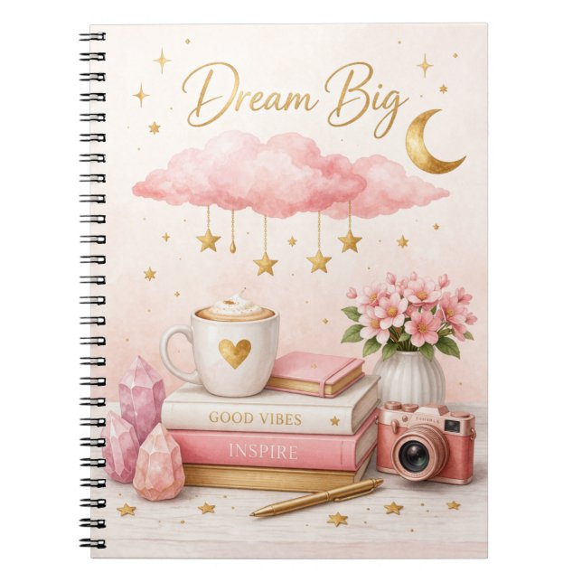 Dream Big Aesthetic Notebook 💖 Cute Pink Journal (Front)