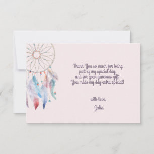 Dream Big Boho Dreamcatcher kids Birthday Thank You Card