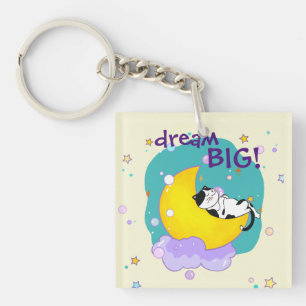 "Dream Big" Cat On Moon Inspirational Quote Key Ring