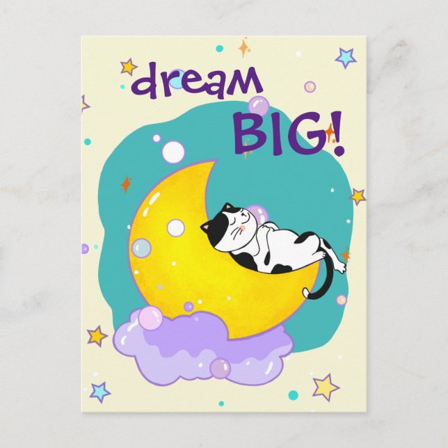 "Dream Big" Cat Sleeping On Moon Pet Lover Postcard (Front)