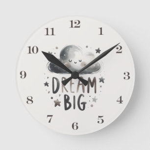 Dream Big Cloud and Stars Nursery Wall Clock