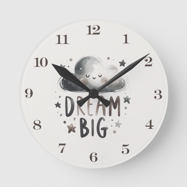 Dream Big Cloud and Stars Nursery Wall Clock (Front)