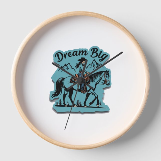 Dream Big- Cowgirl Riding Horse Clock (Front)