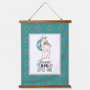Dream Big Deer Boho Blue Border Nursery Art Hanging Tapestry