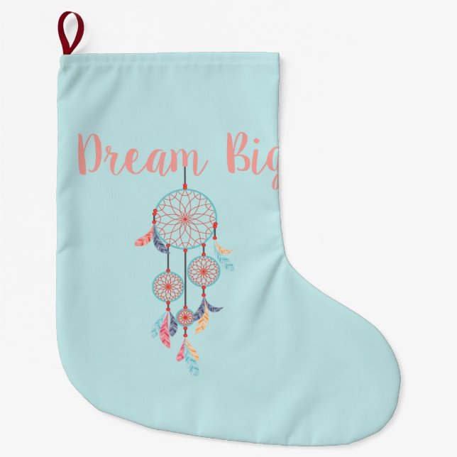 Dream Big Dreamcatcher Bohemian Dream Catcher Large Christmas Stocking (Front)