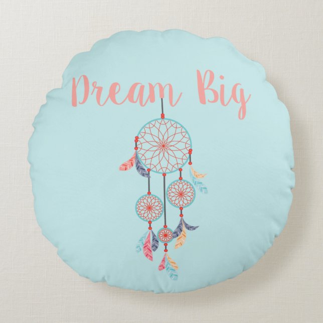 Dream Big Dreamcatcher Bohemian Dream Catcher Round Cushion (Front)