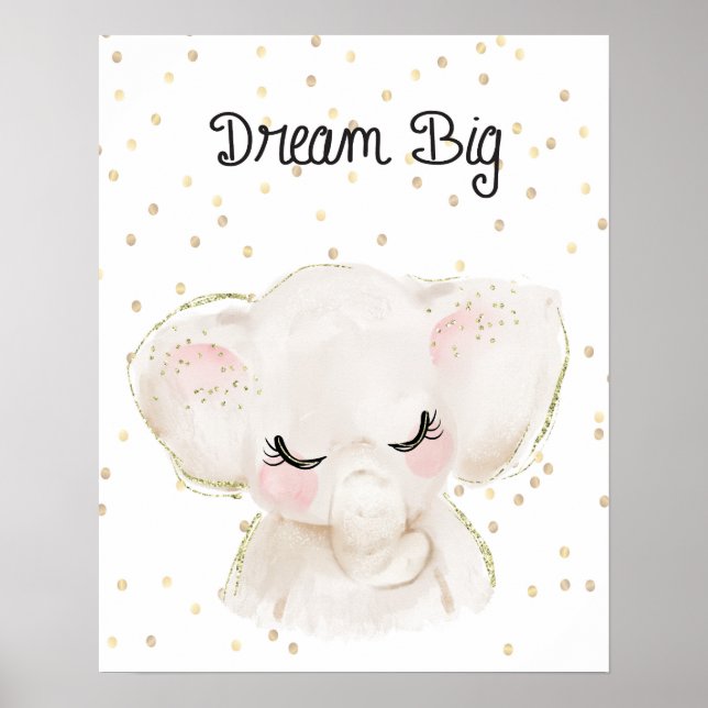 Dream Big Elephant Nursery Wall Art (Front)