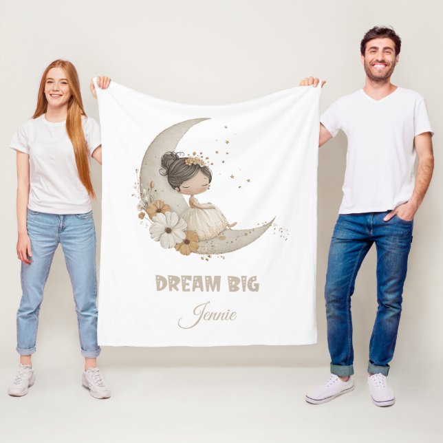 Dream Big Fairy Moon Child – Personalised Name Fleece Blanket (In Situ)