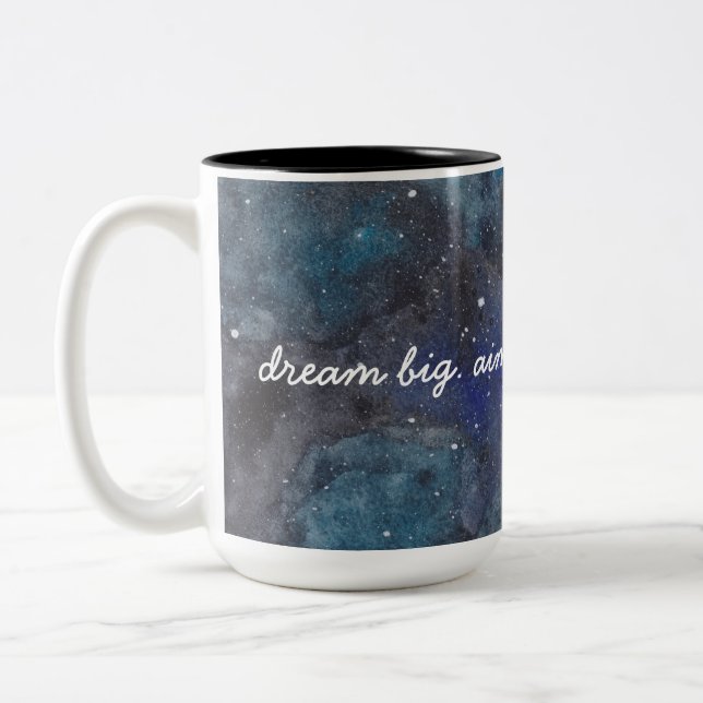 Dream Big Inspirational Galaxy in Blue Two-Tone Coffee Mug (Left)