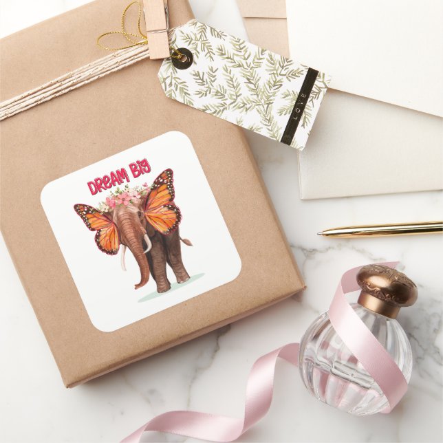 Dream Big Like An Elephant Inspirational Square Sticker (Gifting)
