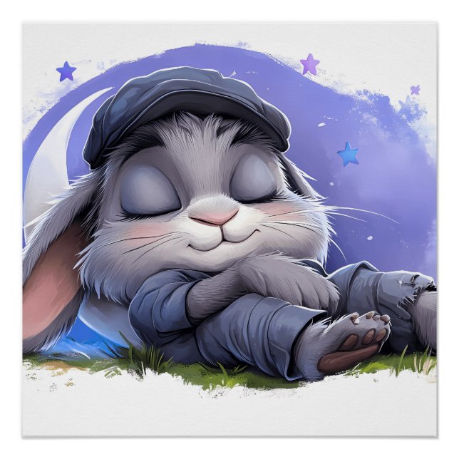  Dream Big, Little Bunny – Sleepy Rabbit Wall Art (Front)