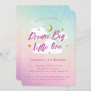 Dream Big Little One 1st Birthday Invitation