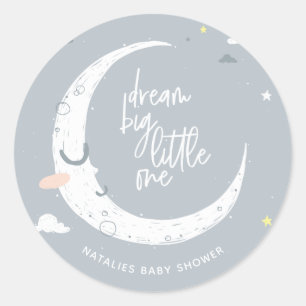 Dream big little one baby shower party classic round sticker
