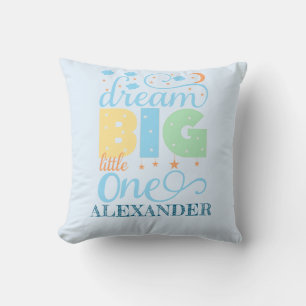 Dream Big Little One Blue Baby Boy 1st Birthday Cushion