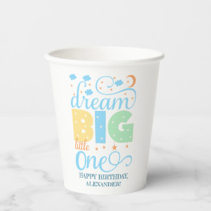 Dream Big Little One Blue Baby Boy 1st Birthday Paper Cups