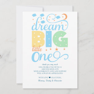 Dream Big Little One Blue Baby Boy 1st Birthday Thank You Card