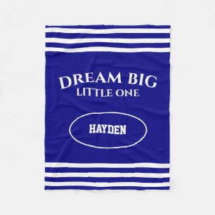 Dream Big Little One Child's Name Navy Blue Fleece Blanket