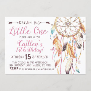 Dream Big Little One First Birthday Dreamcatcher Invitation