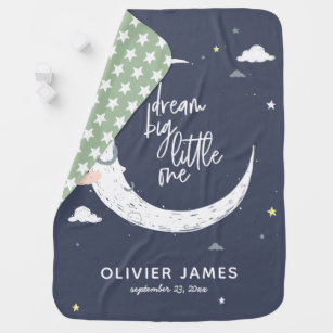 Dream big little one moon + clouds personalised baby blanket