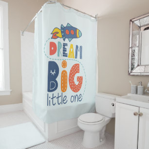 Dream Big Little One Rocket Shower Curtain