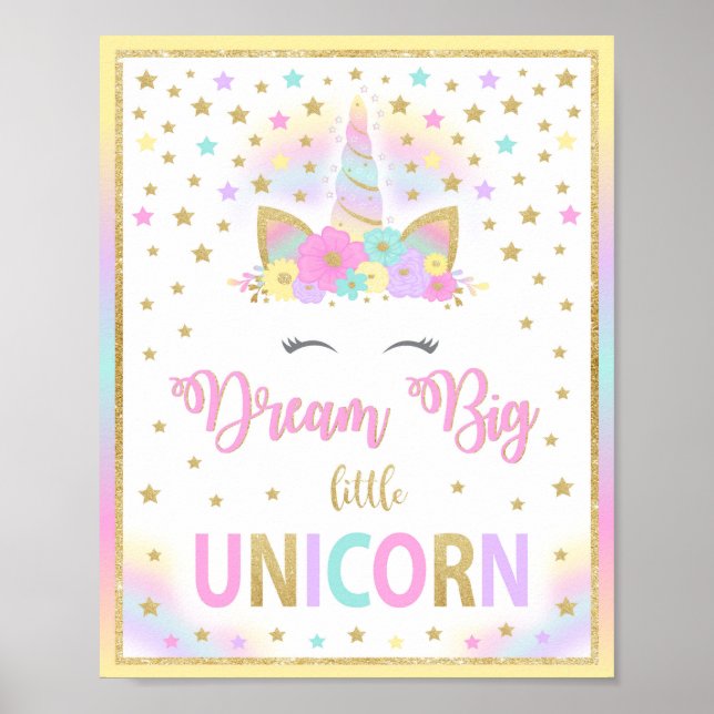 Dream Big little Unicorn Sign, Birthday Party Sign (Front)