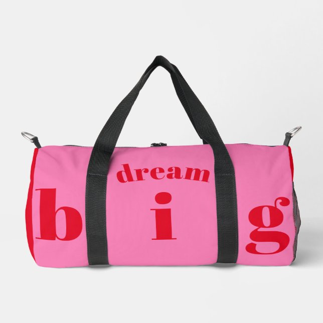 Dream Big! Modern Bold Red - Hot Pink Typography   Duffle Bag (Front)