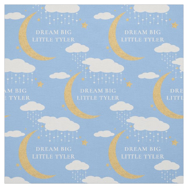 Dream big moon clouds blue custom repeat pattern fabric (Swatch)