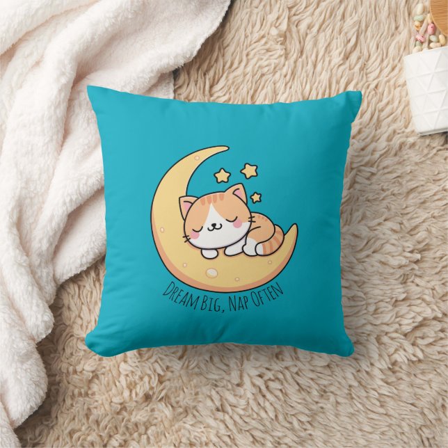Dream Big Nap Often Cat On Moon Cushion (Blanket)