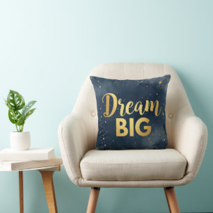 Dream Big Navy Gold Watercolor Galaxy Stars Luxury Cushion