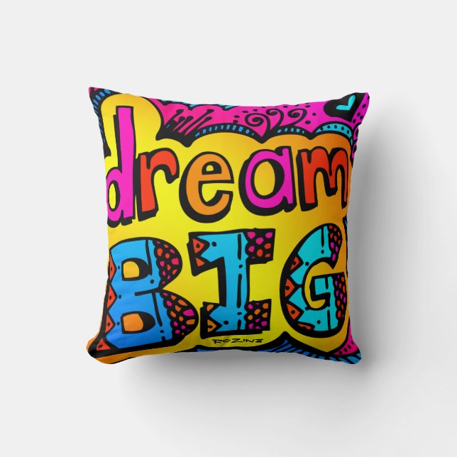 Dream Big Neon Graffiti Comic Book Illustration Cushion (Front)