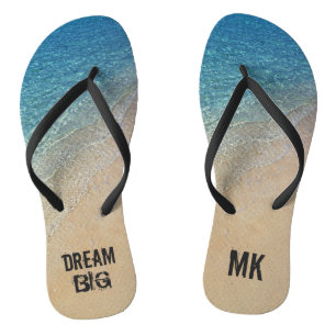 Dream Big Ocean Beach with Custom Monogram Name Thongs