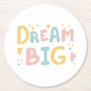 Dream Big Pastel Hearts Round Paper Coaster