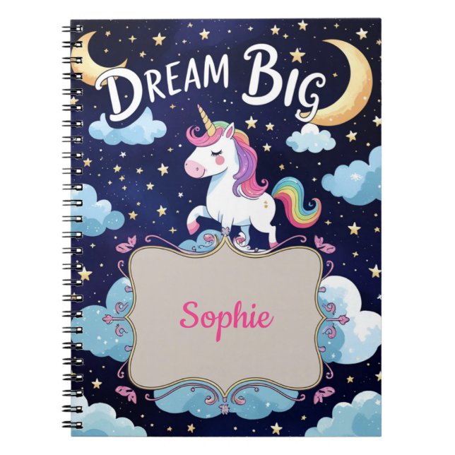 Dream Big – Personalised Magical Unicorn Notebook (Front)