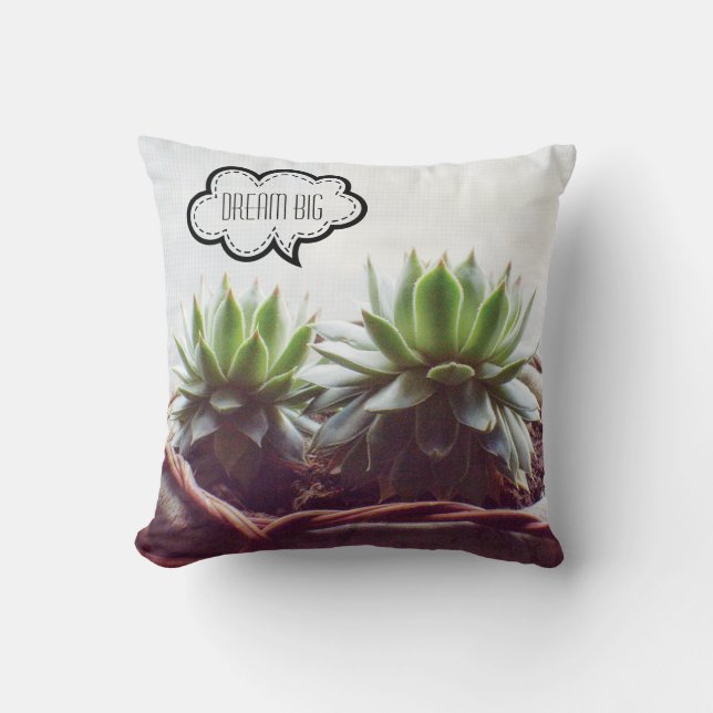 Dream Big Phrase Succulent Aeonium Cushion (Front)