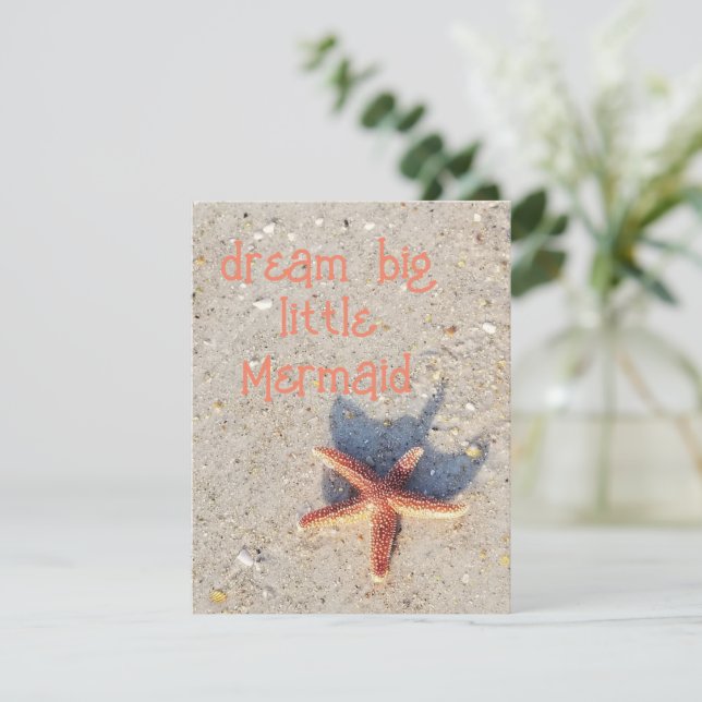 Dream Big pretty starfish on beach card (Standing Front)