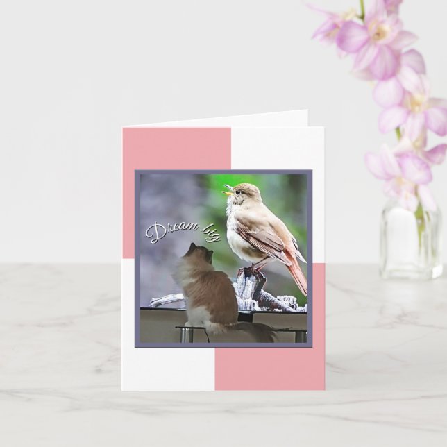 Dream Big Ragdoll Cat Bird Note Card (Orchid)