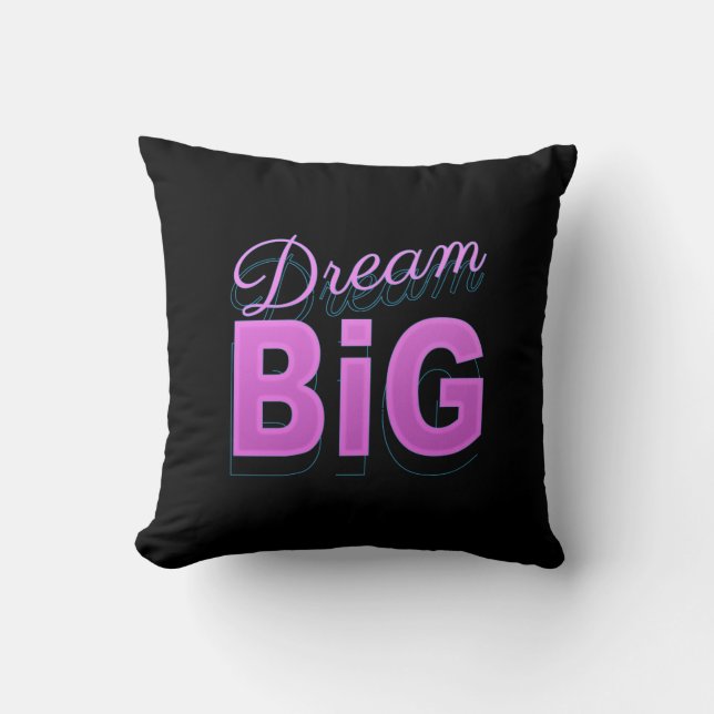 Dream big retro style pink black neon 80s pillow (Front)