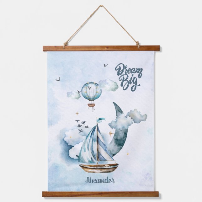 Dream Big Ship in the ocean Customisable Hanging Tapestry (Front)