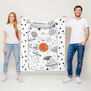 Dream Big Universe in Mason Jar Illustration Fleece Blanket