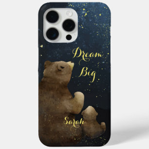 Dream Big Watercolor Bear and Cub under Stars iPhone 15 Pro Max Case