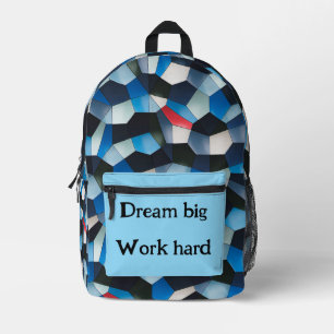 Dream Big Work Hard Abstract Geometric Pattern Blu Printed Backpack