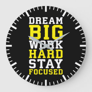 Dream Big, Work Hard, Stsay Focused - Gym, Hustle Large Clock